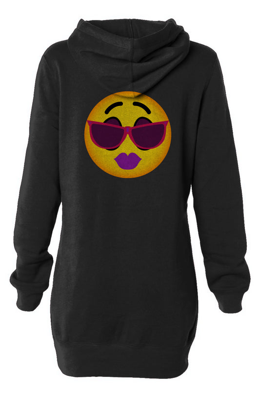 FrequencyCheck Hooded Sweatshirt Dress with purple and pink emojii